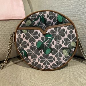 Kate Spade Drum medium crossbody Bag Flower Jacquard Green Cherry